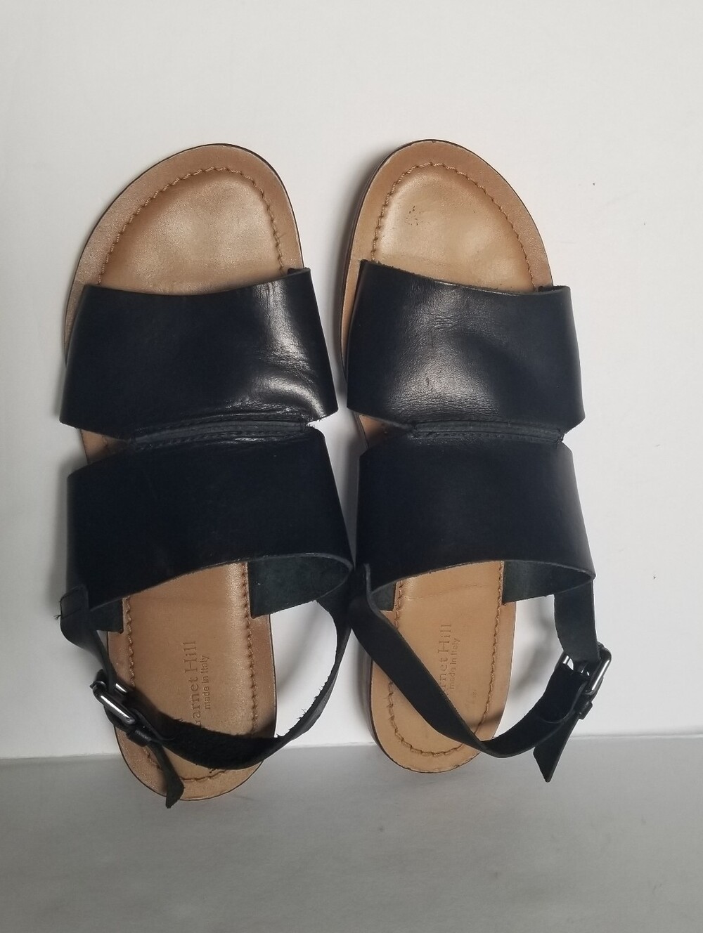 Garnet Hill Leather Flat Sandals Black 9.5